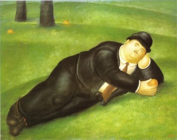 Fernando Botero Painting - Hombre Reclinado Fernando Botero